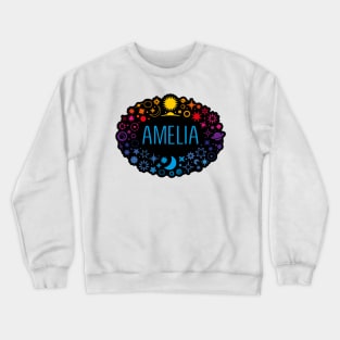 Amelia name surrounded by space Crewneck Sweatshirt